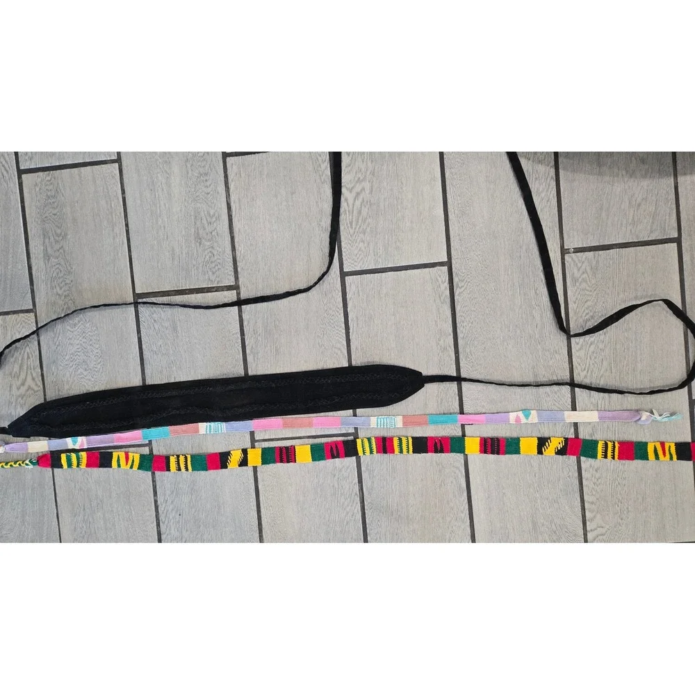 Lot of 3 Boho Woven Textile & Black Velvet Tie Belts Multi-Color Pastel M/G